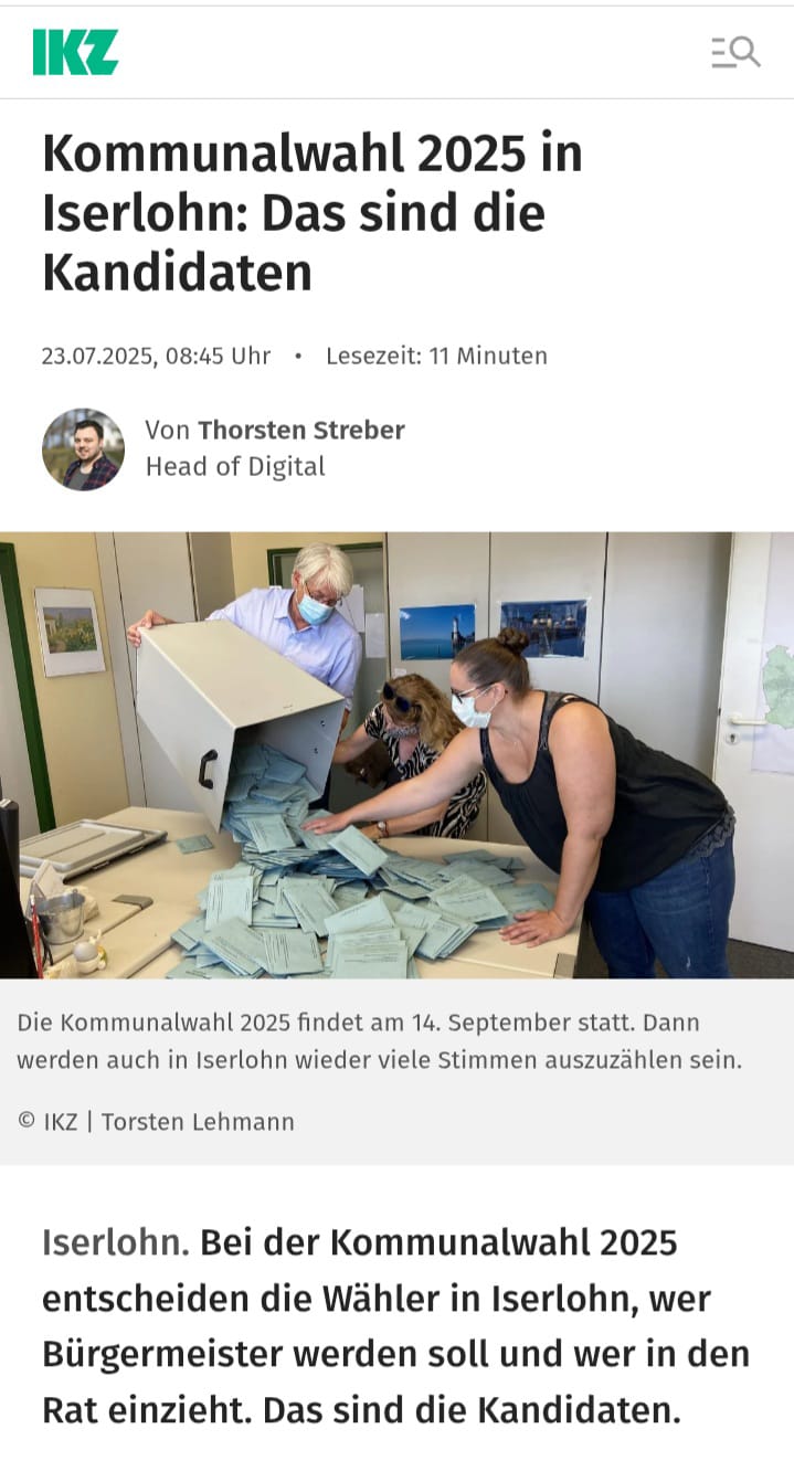 IKZ am 23.07.25 :  Der erste offizielle faule Bürgermeisterkandidat in  Deutschland